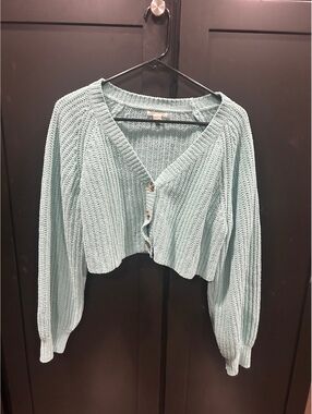 Full Tilt Light Blue Cropped Knit Cardigan Sweater